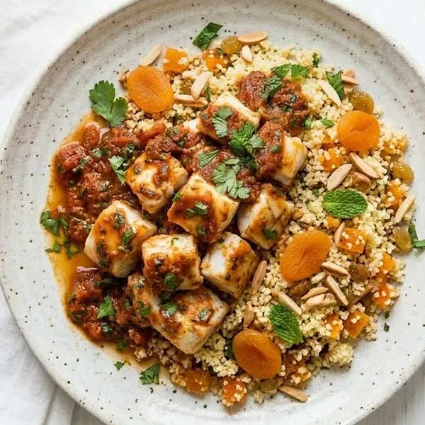 Fish majboos with apricot cous cous